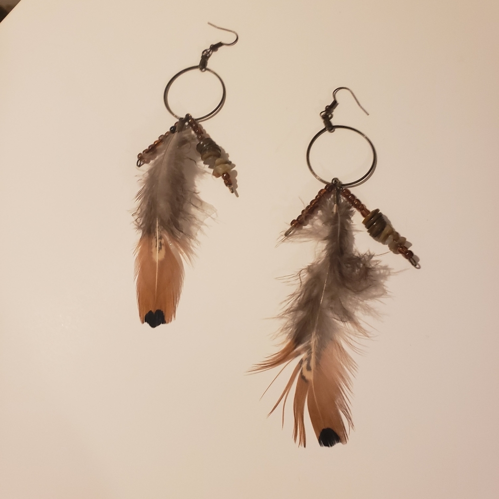 Handmade feather and beaded earrings